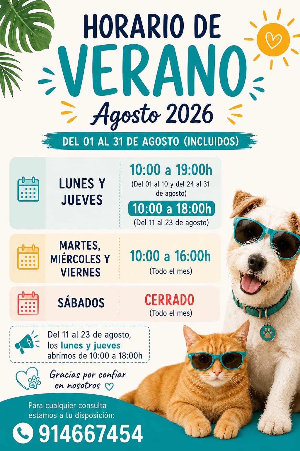 HORARIO AGOSTO OFTALMOLOGÍA VETERINARIA MADRID